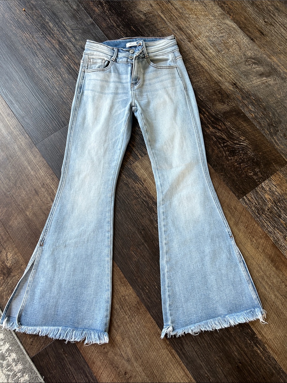 KanCan Light Blue High-Rise Flare Jeans with Frayed Hem - Picture 1 of 4